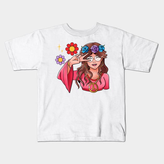 hippie girl Kids T-Shirt by Ninja banana